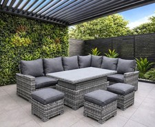 Rattan Corner Garden Furniture Set with Rising Table Outdoor Patio Dining Sofa