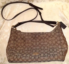 COACH East/West Celeste Convertible Hobo in Outline Signature Khaki Brown F58284