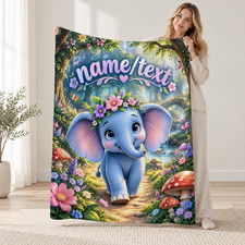 Personalized Floral Baby Elephant Coral Fleece Blanket