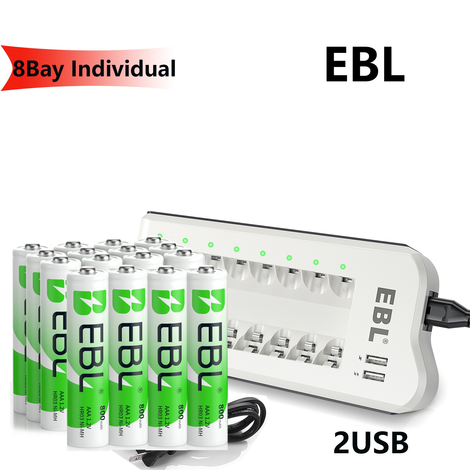 EBL AA AAA Rechargeable Batteries 2300 1100 2800mAh / NI-MH Optional Charger Lot