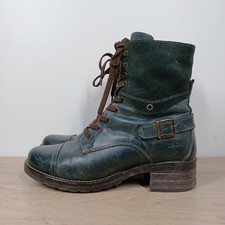 Taos Crave Combat Boots Womens 9.5 Teal Leather Suede Lace Up Side Zip Portugal