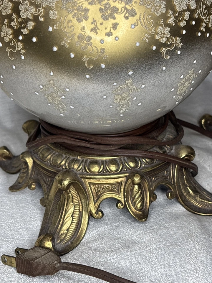 De colección Carl Falkenstein Hollywood Regency Lámpara de vidrio pintado a mano Juego de cristal de latón Foto 3 de 4