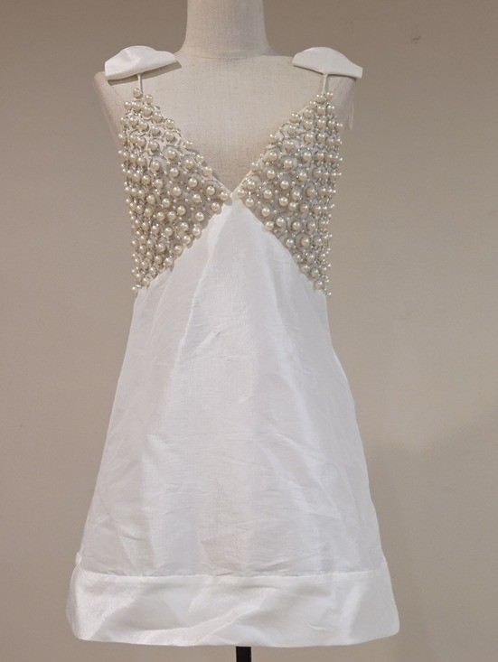 NEW $329 FOR LOVE AND LEMONS PEARLY BOW MINI DRESS WITH GLOVES IN WHITE SIZE S View 4