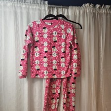 The Childrens Place Pink Snowman Fleece Pajama Set Kids Size 10/12 Long Sleeve