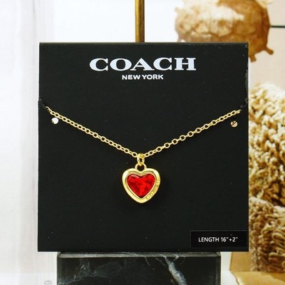 NWOT Coach Red Stone Heart Red Necklace Gold Plated