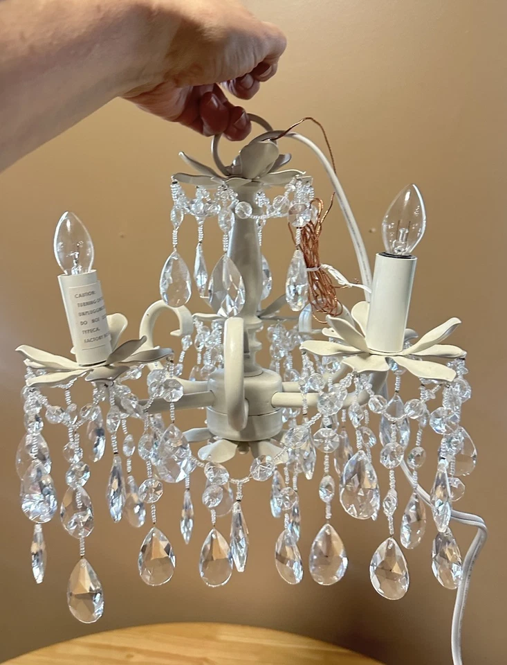 Baby & Child Restoration Hardware Crystal Prisms Mini Chandelier White 3 Arm - Image 2 of 4