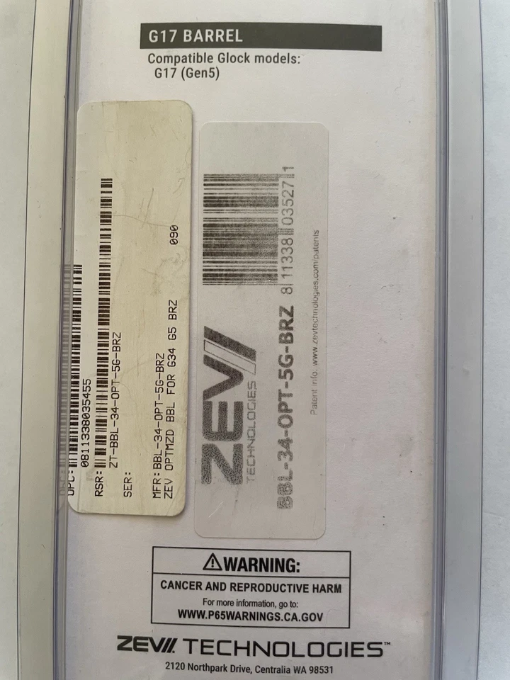 Barril optimizado Zev Technologies 9 mm para Glock 34 Gen 5 - bronce Foto 4 de 4