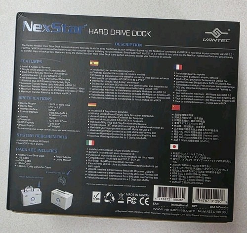 Vantec NexStar Hard Drive Dock NST-D100FBSU USB 2.0 eSATA FireWire - Afbeelding 2 van 3