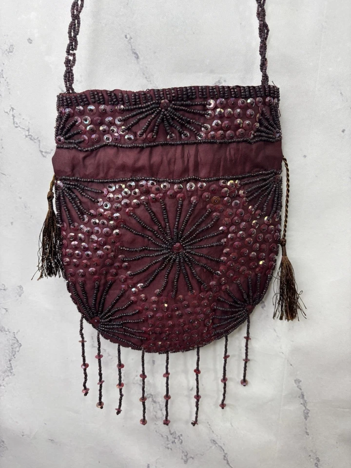 Cartera de colección con cordón con cuentas brillantes borlas hadas caprichoso Art Deco Foto 4 de 4