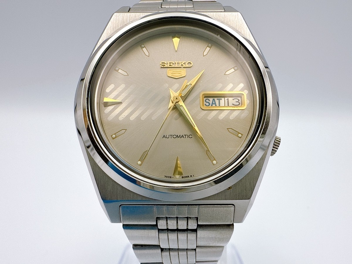 Vintage SEIKO 5 7009-876A Men's Automatic Gray Gold Dial Watch JP
