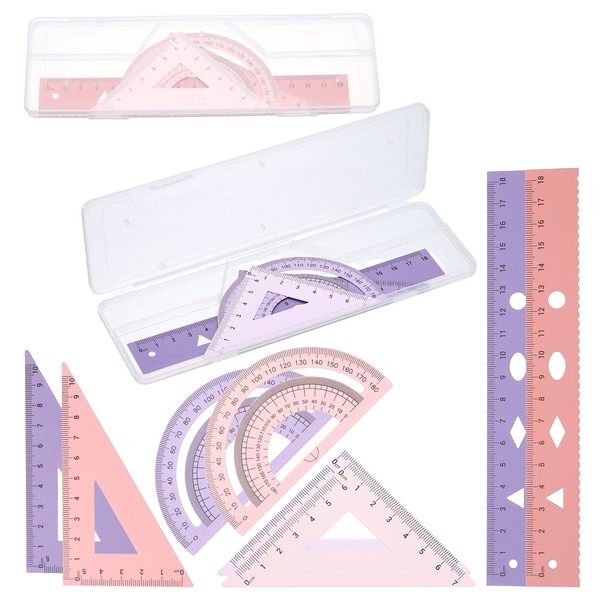 Geometrie-Set FüR 7 Zoll Lineal Mit 2 Dreiecken Und Winkelmesser In Lila/Rosa-image
