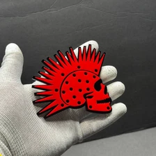 2x Car Fender Badge Punk Skull 3D Car Emblem Badge Red /Black Aggressive Racing