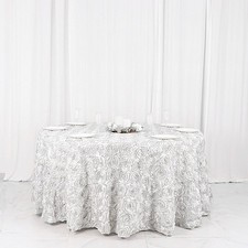 White RIBBON ROSES 120 ROUND TABLECLOTH Fancy...