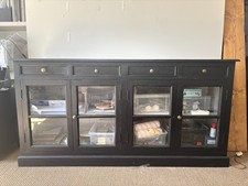 Maisons du Monde Black Glass Display Sideboard Cabinet 4 Door 4 Drawer Solid Woo