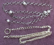 2 Vintage Chain Belts Goldtone, Silvertone With Faux Pearls