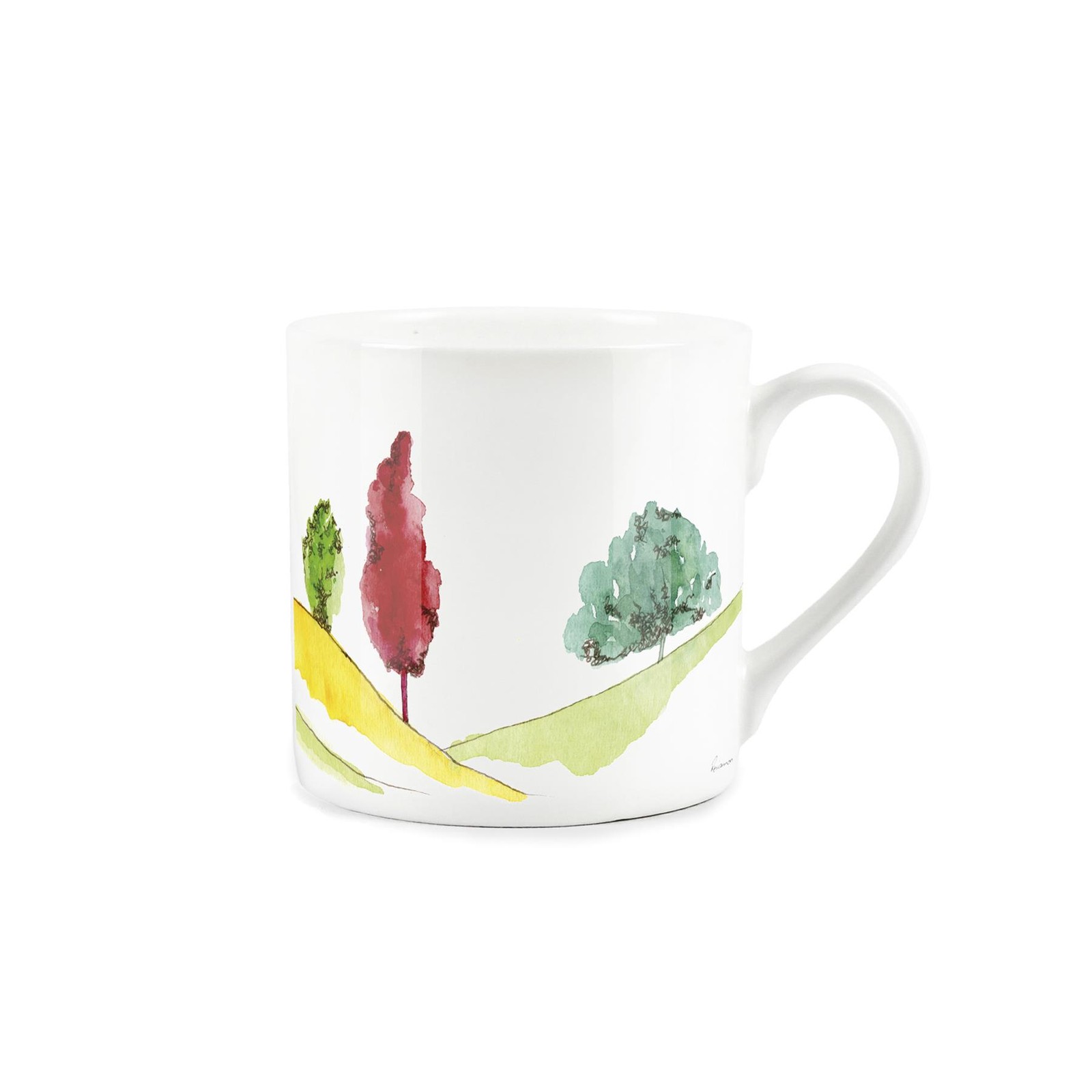 Bone China Mug - Watercolour English Landscape by Rhiannon Chauncey - Conifer
