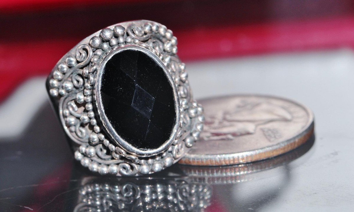 Anello In Argento 925 Con Onice Nero 1.5 Carati - Donna Taglie 5-10