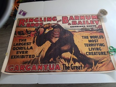 Ringling Bros & Barnum & Bailey Circus Poster Gargantua The Great Gorilla Vtg