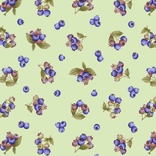 Food Fabric Berrylicious Blueberry Toss on Green Henry Glass YARD