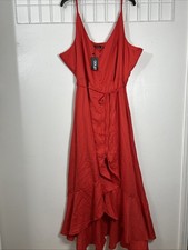 Boohoo Women 24 Maxi Dress Red Spaghetti Strap Plunge V Neck 6414