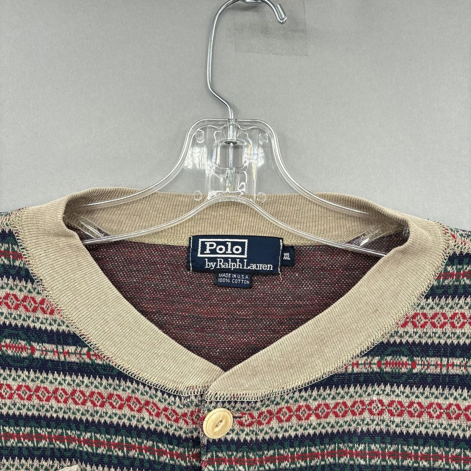 Camisa Polo Ralph Lauren De Colección Para Hombres XXL Henley Fair Isle Pullover Hecha en EE. UU. Años 90 Foto 3 de 4