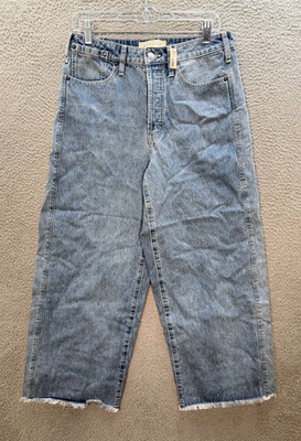 Happy Nature Jeans Womens 29 Blue High Rise Crop Wide Leg Raw Hem Button Fly NEW