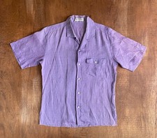 Issey Miyake Men Purple Linen Short Sleeve Shirt Camp Collar Button up