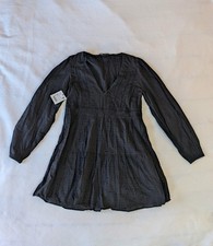 NEW Zara Limited Edition Embroidered Mini Cotton Dress Black Women's Size XS