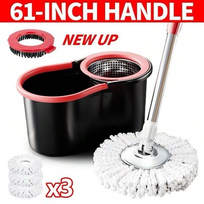 360° Spin Mop and Bucket Set with 3 Microfiber Heads Adjustable Handle Cleaning