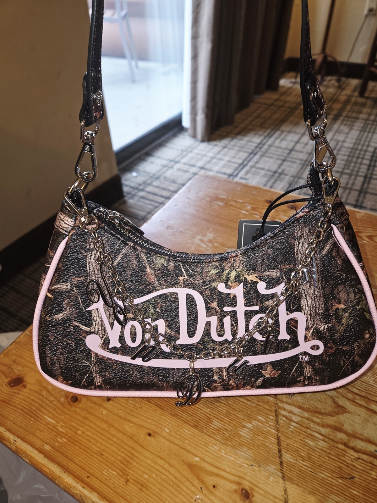 Von Dutch Tree Camo With Pink Shoulder Bag