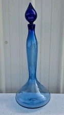Vintage MCM Blenko Wayne Husted Blue Decanter Genie Bottle 24" With Stopper 5815