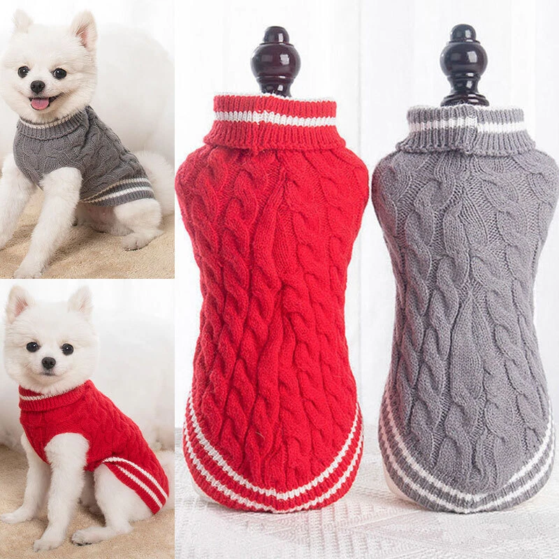 Knitted Dog Sweater Chihuahua Clothes Winter Knitwear Pet Cat Puppy Jumper Vest! - Image 3 of 4