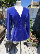 Vintage Gallery Velvet Blue Blazer Jacket Fitted Cotton Blend Size 12 Button Up