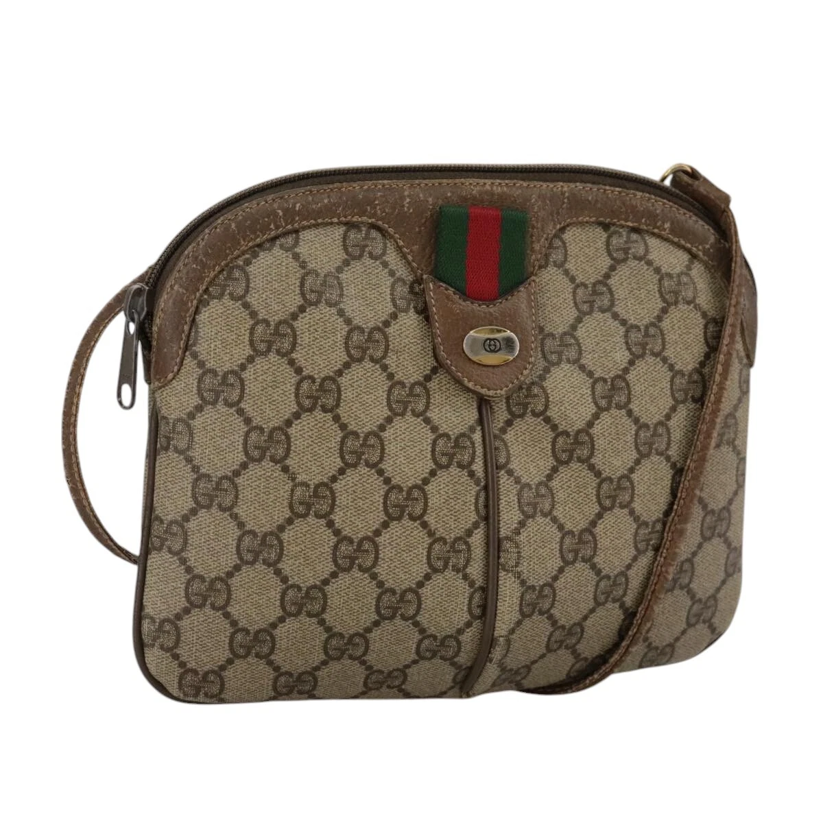 Sac à bandoulière GUCCI GG Supreme Web Sherry Line PVC beige or authentique 110668