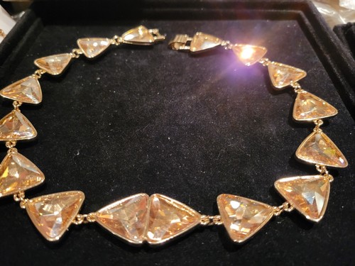 SPLENDIDA COLLANA GIROCOLLO NUOVA COLORE MIELE AMBRA DIAMANTE CRISTALLO ORO PLT MODERNA - Foto 7 di 8