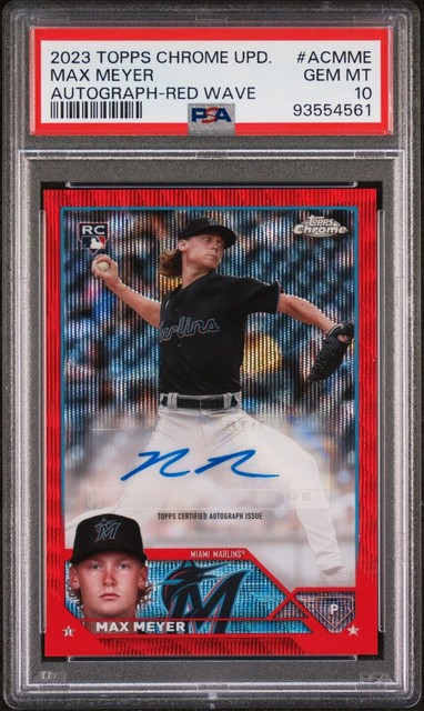 2023 Topps Chrome Update Max Meyer RED WAVE Refractor RC Auto /5 PSA 10 Rookie