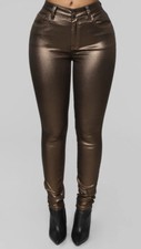 FashionNova Double Dare Faux Leather Pants Gold MEDIUM
