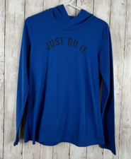 Nike Dri-Fit Women Small Blue Polyester Just Do It Pullover Hoodie Shirt Waffle