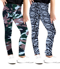 Image of 2x Girls Kids Leggings Plain & Printed Leggings Casual Dance