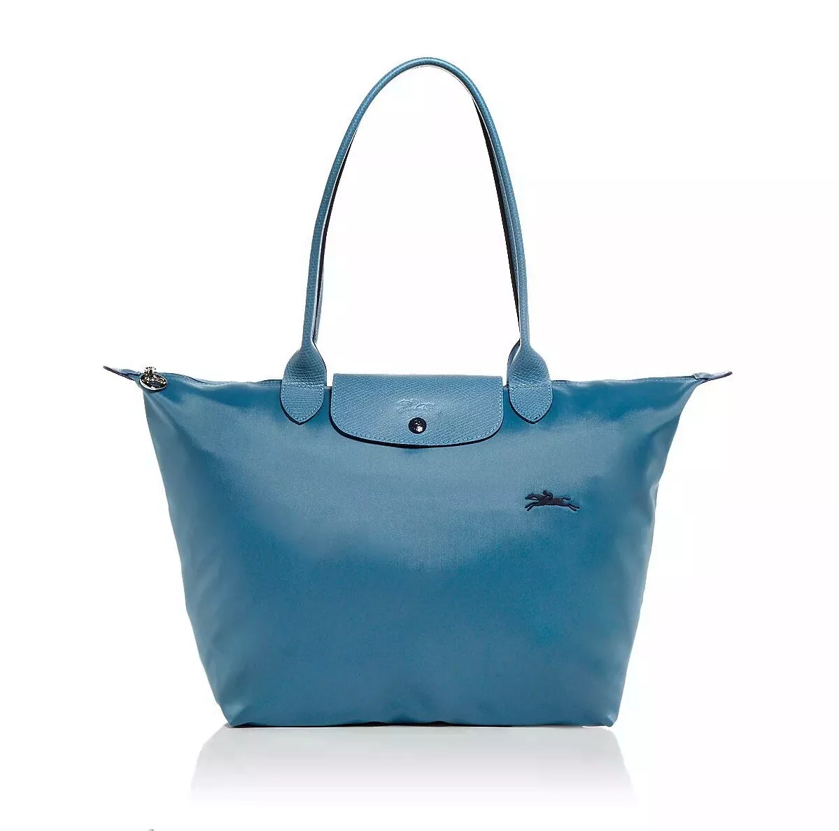 Longchamp Light Blue Leather and Nylon Le Pliage Tote Longchamp