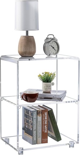Freestanding Clear Acrylic Bedroom Nightstand with Shelf, Room Side End Table - Picture 7 of 7