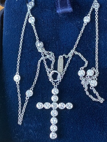 Tiffany & Co Platinum Jazz Cross Diamond by the Yard Pendant Necklace 1.10 TCW
