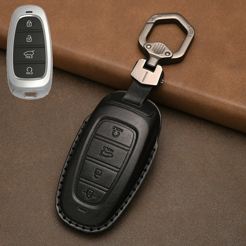 Genuine Leather Car Key Fob Case Cover Bag For Hyundai Tucson Sonata Santa Fe Foto 4 de 4
