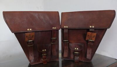 Motorrad-Satteltaschen, zwei Seitentaschen aus braunem Leder, echtes Ziegenleder
