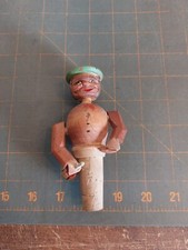 Vintage German  Hand-Carved Wooden Wine Cork Stopper drinker