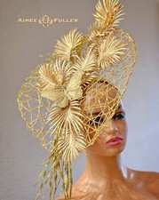 Aimee Fuller Butterfly Hat Gold Palm Leaf Kentucky Derby Fascinator Ascot Hat