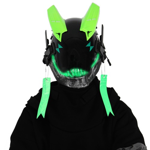 Futuristische Cybermaske mit LED-Leuchten für Cosplay und Techwear Mode - Bild 73 von 80