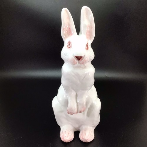 Italian Pottery Rabbit Figurine Albino White Bunny Sculpture 10” Italy