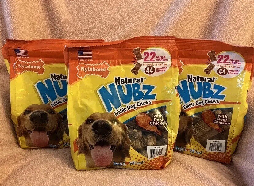 3 PACK Nylabone Natural NUBZ Edible Dog Chews 22 CT 2.61 LB BAGS