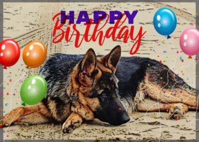Happy Birthday German Shepherd Dog Card A5 Greeting Blank Cards